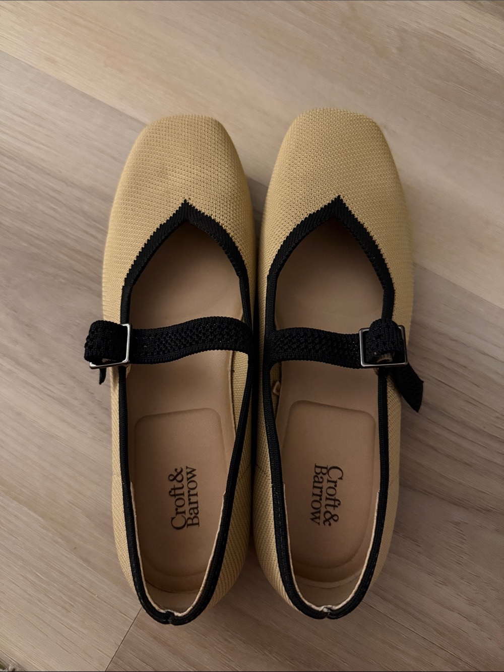 croft & barrow Beige and Black Mary Jane Flats with Buckle Strap